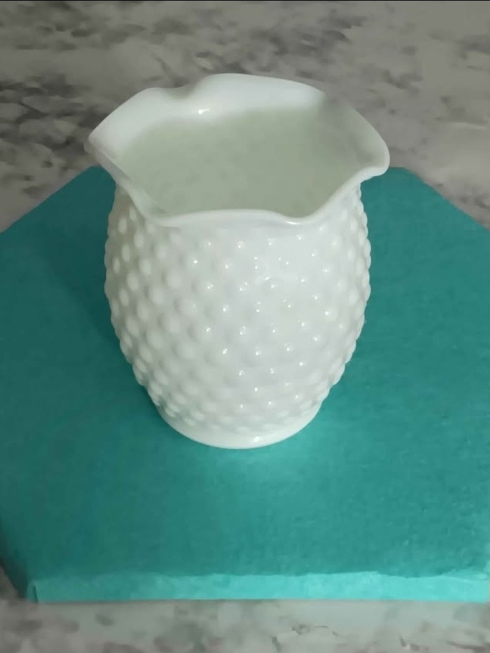 Vintage White Hobnail Milk Glass Ruffled Vase